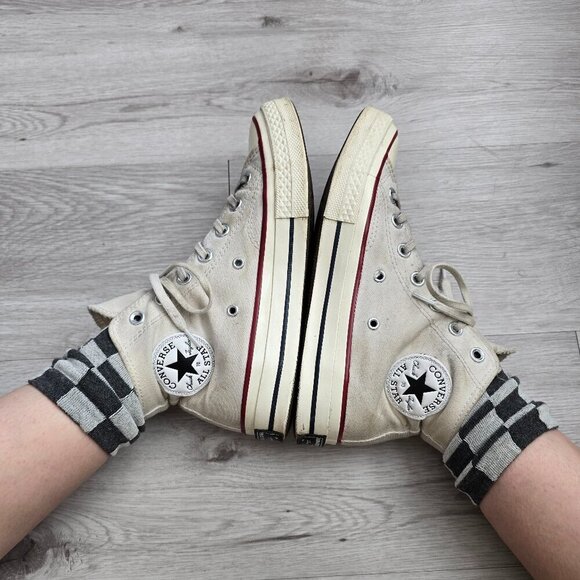 Converse | Chuck 70 white canvas monochrome grunge hi-top sneakers WMS 7 - Picture 7 of 9